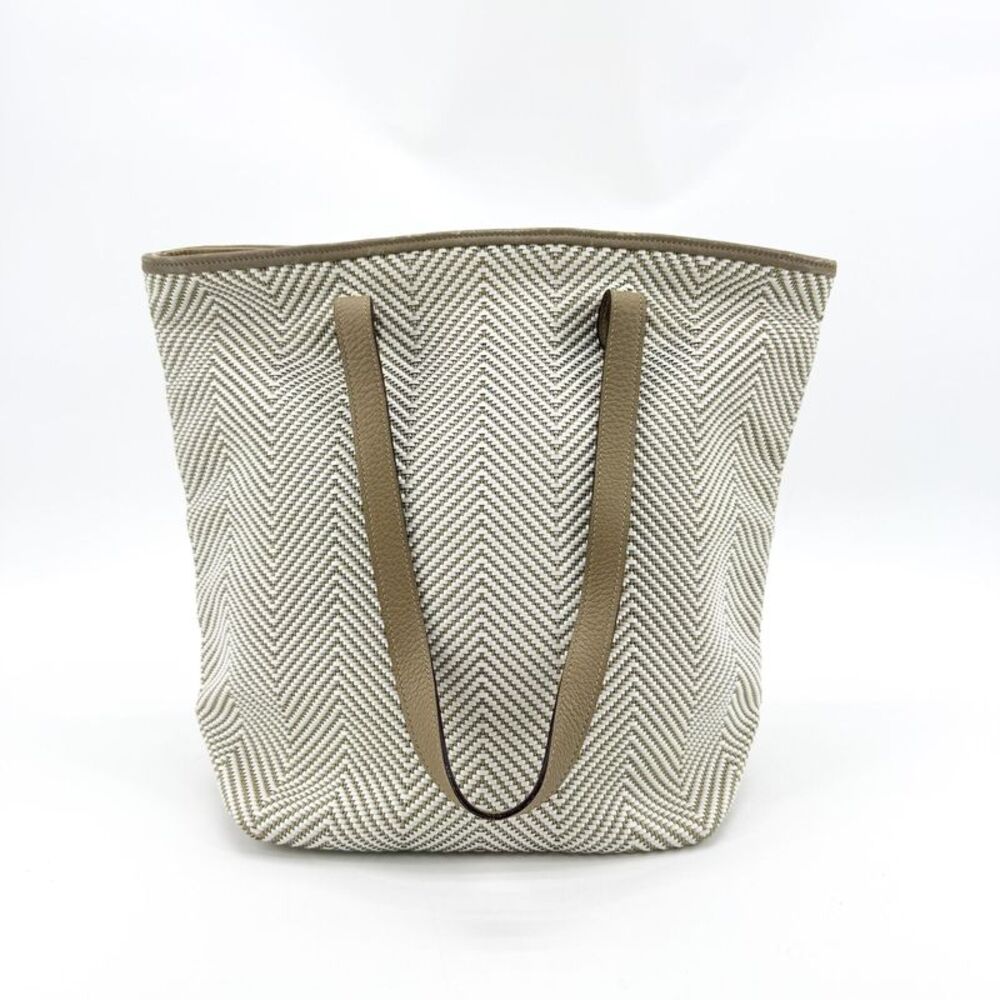 Hermes Chennai Woven Leather And Canvas White Canvas Tote Bag Bag
